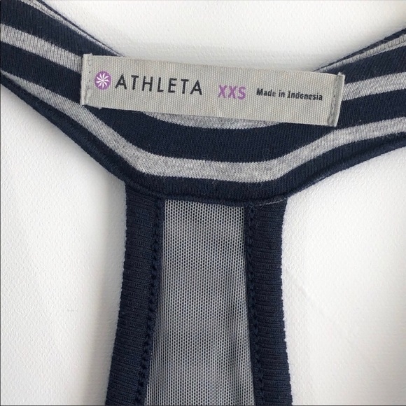 ATHLETA Blue and Gray Ember Stripe Racerback Dress w/ Ruching Size XXS - Picture 6 of 8
